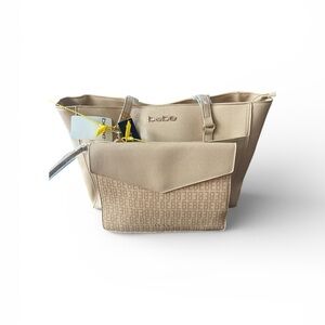 Bebe Cream Tote Bag with Envelope Pocket Bag